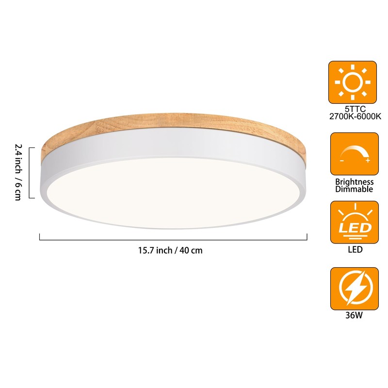 Yiisem Dimmable Wood LED Flush Mount Ceiling Light, 5CCT 2700K-6000K
