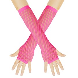 Yingjie Fishnet Gloves,Scene Accessories,Neon Glow In Dark fishnet gloves,Fingerle Pink,Retro Fishnet glove,Long Ffshnet Gloves, For Women Perfect For Dance Or Hen Party, Festival, And Cosplay(Pink)