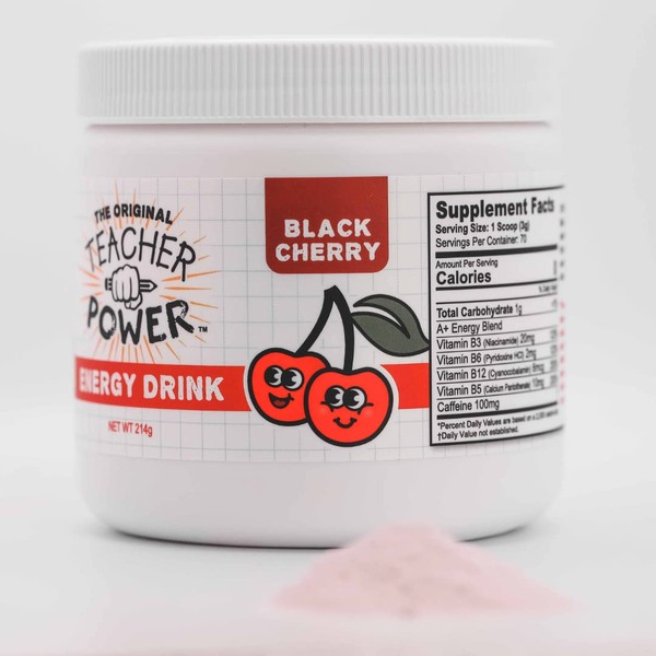 Teacher Power (The Original) in Black Cherry Sugar Free Energy Drink 70/servings per Jar 100mg Caffeine with B Vitamins…