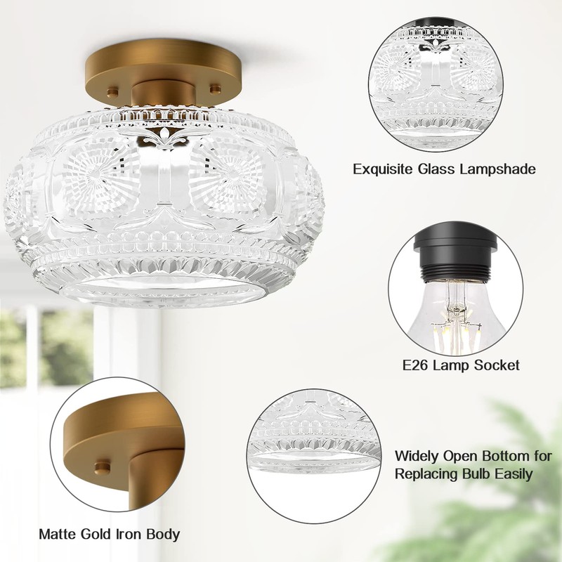 OYKYOHEI Semi Flush Mount Ceiling Light, Globe Glass Ceiling Light