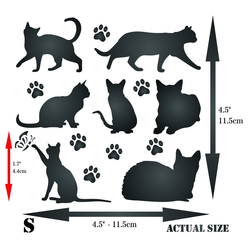 Cat Silhouette Stencil 11.5 x 11.5 cm (S) - Reusable