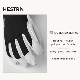 Hestra Heli Ski Womens Glove - Classic 5-Finger Leather Snow Glove for Skiing, Snowboarding and Mountaineering (Women’s Fit) - Black/Offwhite - 9