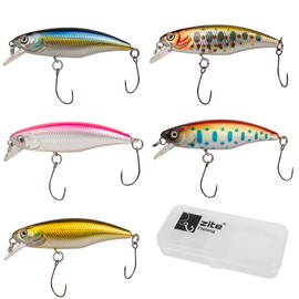 Zite Fishing Trout Wobbler Set 5.2 cm - 5 UL Trout Bait Bass Fishing Lure - Slow Sinking Trout Spoon Alternative with Bait Box