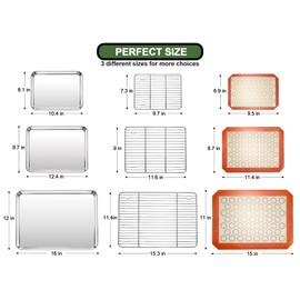 EWFEN Baking Set: Stainless Steel Sheet Pan with Cooling Rack & Silicone Mat Set, Multi-Size (3 Sheets + 3 Racks + 3 Mats), Warp Resistant & Heavy Duty, Easy Clean