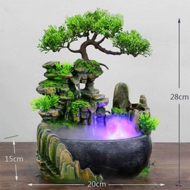 Gdrasuya10 Rockery Fountain, Small Rockery Water Fountain Indoor with LED Lamp Atomization Effect, Suitable for Living Room, Bedroom, Office Decoration