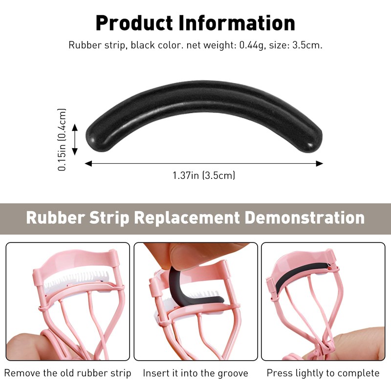 Jaasuee 60pcs Black Silicone Rubber Universal Eyelash Curler Replacement Refill