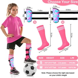 MHJY Football Shin Pads Kids Shin Guards Girls with Toddler Soccer Socks, Drawstring Bag and DIY Stickers for 2-7 Years Football Games Accessories