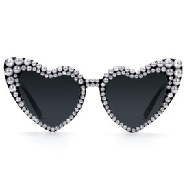 Etercycle Black Sunglasses, Heart Shaped Sunglasses for Bachelorette Party, Fashion Pearl Glasses Bridesmaids Gifts