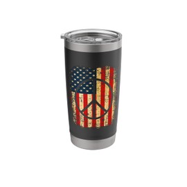 Peace Logo Amercan Flag Independence Day 4th July Vintage Stainless Steel Insulated Tumbler
