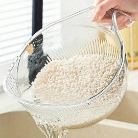Rice washing drain basket, 1 pcs  washing colander with handle, kitchen utensil. kitchen accessories, household kitchen gadget Strainer - Color: Clear