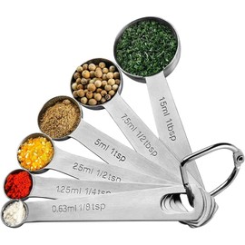 Measuring Spoon Set Stainless Steel Tea Spoons 6 Pieces Cup Measuring Cup Small Spoon Set with Scale, 6-Piece Spice Spoons Tablespoons Dosing Spoon for Small Spice Jars Drying Rations Liquid Baking