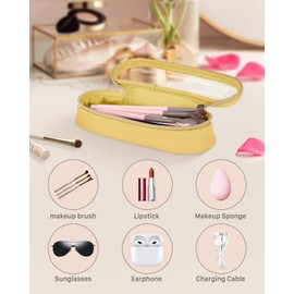 Soimeat Clear Travel Makeup Brush Holder, Leather Makeup Brush Toiletry Bag, Portable Cosmetic Brush Case, Transparent Waterproof Makeup Brush Storage Bag, Yellow