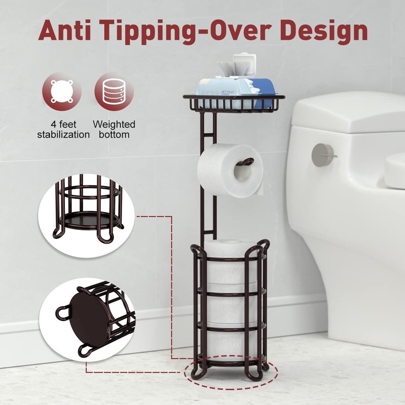 Toilet Paper Holder Stand Tissue Paper Roll Dispenser with Shelf