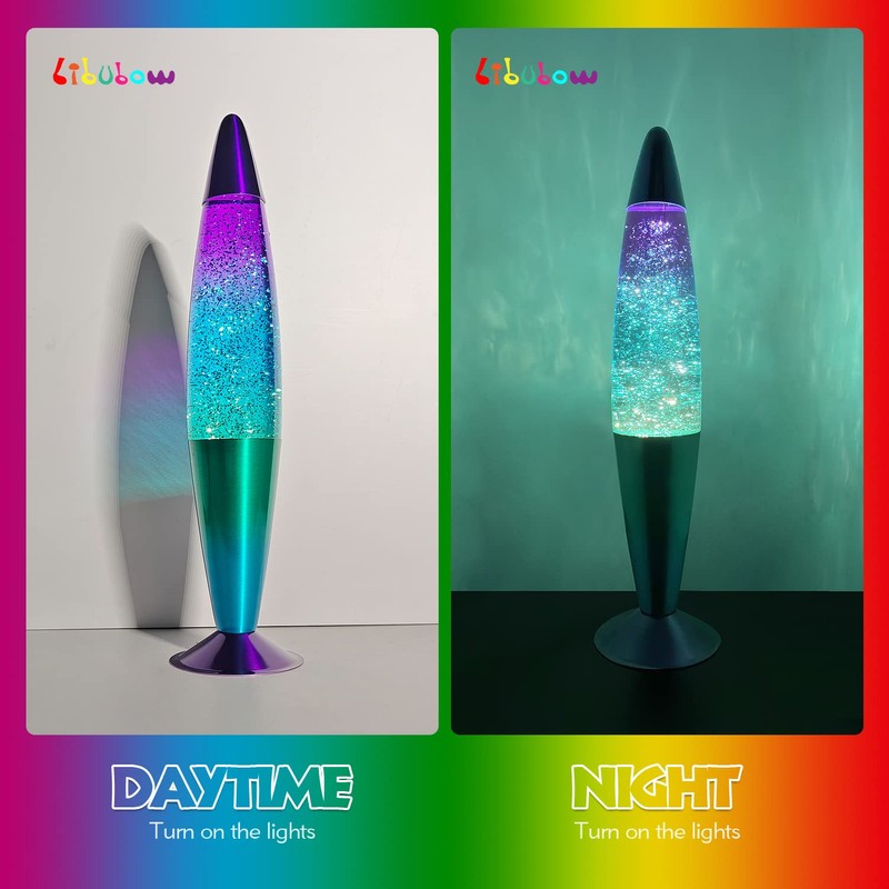 16 Inch Green Blue Purple Rainbow Glitter Lamp, 2 Bulbs,
