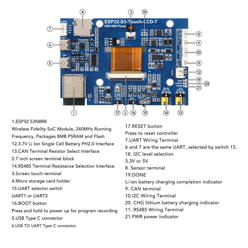 ESP32 S3 7 Inch Capacitive Touch Display Development Board Wireless