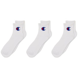 Champion Kids C Logo Quarter Crew Socks (3 Pack), White, Large