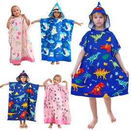 BITOYO Bath Poncho with Hood, Extra Large Towel Kids Microfibre Beach Towels Swimming Pool Towel Bath Towel Shower Towels for Girls Boys with a Height of 120-170 cm (Dinosaur)