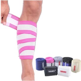 Runworld (1 Pair Elastic Calf Shin Compression Bandage Brace Thigh Leg Wraps Support for Sports, Weightlifting, Fitness, Running - Knee Straps for Squats Men Women (Rose/White)