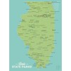 Illinois State Parks Checklist Map 18x24 Poster (Green & Aqua)