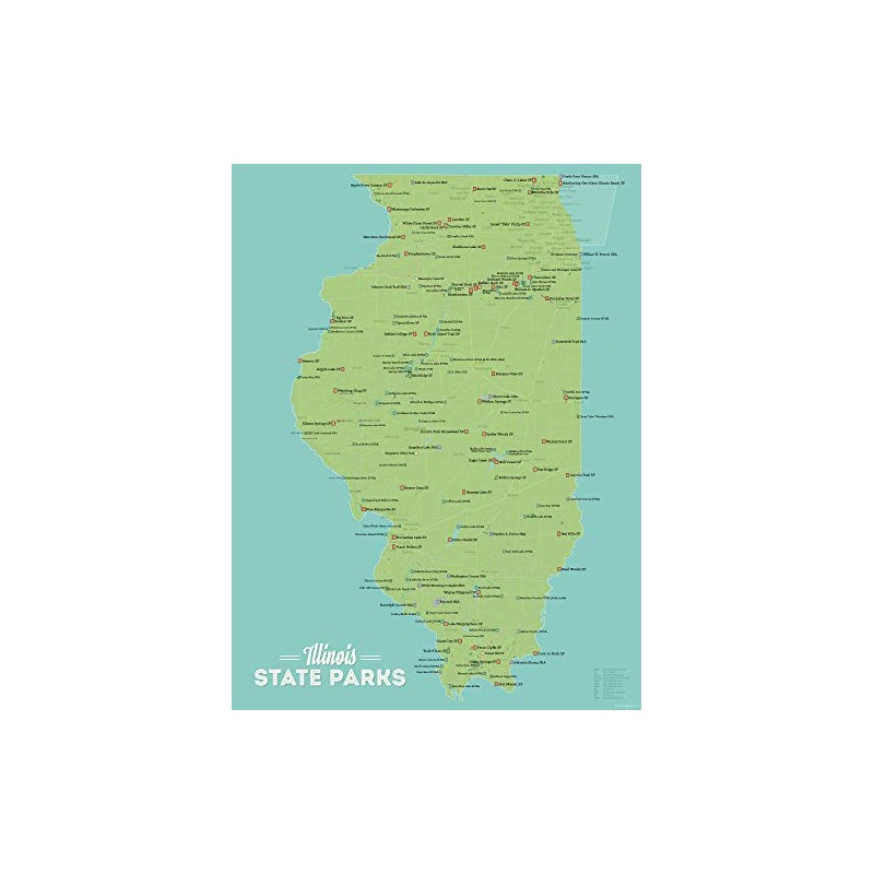 Illinois State Parks Checklist Map 18x24 Poster (Green & Aqua)