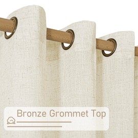 LAMIT Short Window Linen Curtains 40 Inch Length for Kitchen, Semi Sheer Light Filtering Neutral Window Curtains Farmhouse Boho Bronze Grommet Panels for RV Camper, Cream Ivory, 2 Panels, 34 x 40 Inch