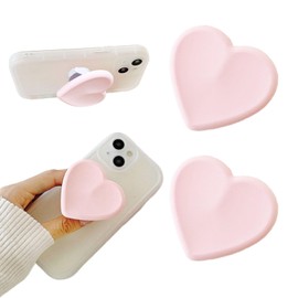 Leeneen 2pcs Cell Phone Airbag Bracket Heart Shape Phone Grip & Stand Desktop Phone Bracket Ring Anti-Drop Bracket (Pink)
