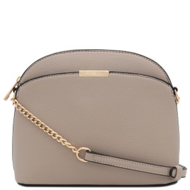 FashionPuzzle Faux Leather Small Dome Crossbody Bag with Chain Strap (Travertine)