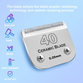 Detachable Pet Dog Grooming Clipper Ceramic Blade,Compatible with Andis Size 40 Cut Length 1/100"(0.25mm),Compatible with Oster A5, Wahl KM Series Clippers