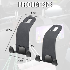 Zpana Car Seat Headrest Hook, 2PCS Leather & Metal Double Hook Vehicle Back Seat Hanger Holder for Phone Handbag Purse, Automobile Storage Organizer, Universal for Van Truck Sedan (Grey)