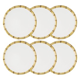 UPware Bamboo Melamine Salad Plate Set, Round Plates with Bamboo Edge for Risotto, Pasta, and Salad, BPA-Free, Dishwasher Safe, White, 9 Inch, Set of 6
