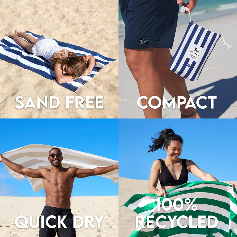 Dock & Bay Beach Towel - Quick-Drying, Sand-Free - Compact,