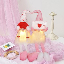 2 Pcs Gonk Gnome Decorations Light Up, Pink Gonks Gifts for Couples, Valentines Gift Plush Gnome Figures, Valentines Day Decoration, Valentine's Present Novelty Heart Scandinavian Santa Table Ornament