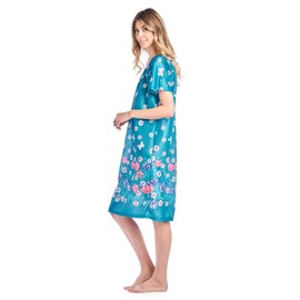 Casual Nights Women's Short Sleeve Muumuu Lounger Dress, Green Daisy Butterfly, X-Large