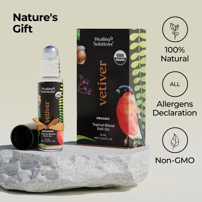 Healing Solutions (2 Pack) USDA Certified Organic Vetiver Essential Oil
