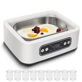 1.7-Quart Yogurt Maker with Adjust Temp(21°C-48°C/70°F-118°F) & Time(1-99h),110V-240V Auto-adaptive,Steel Inner Pot,BPA-free,Celsius Increment,Real-Time Countdown LED Display (Addition 9 Jars)