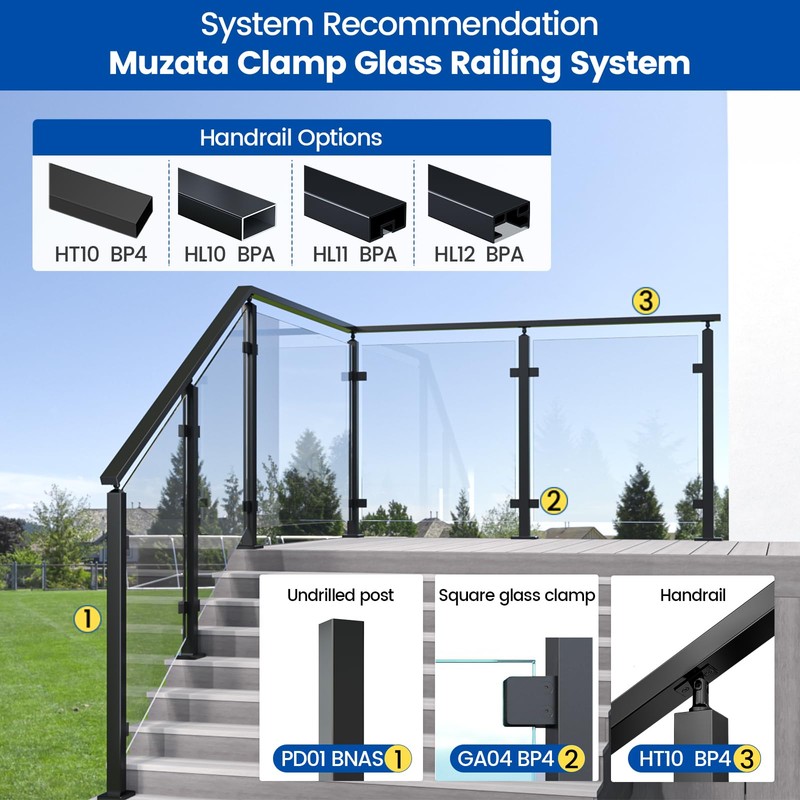 Muzata 8Pack Adjustable Glass Clamp for Thickness 5/16"-1/2"(8mm-12mm) Black Square