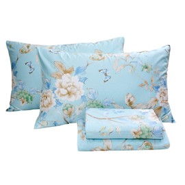 FADFAY 20X30 Pillowcase Shabby Blue Floral Bird Print Shams 100% Egyptian Cotton Pillow Covers, 2Pcs, Standard Size (Twin/Full/Queen)