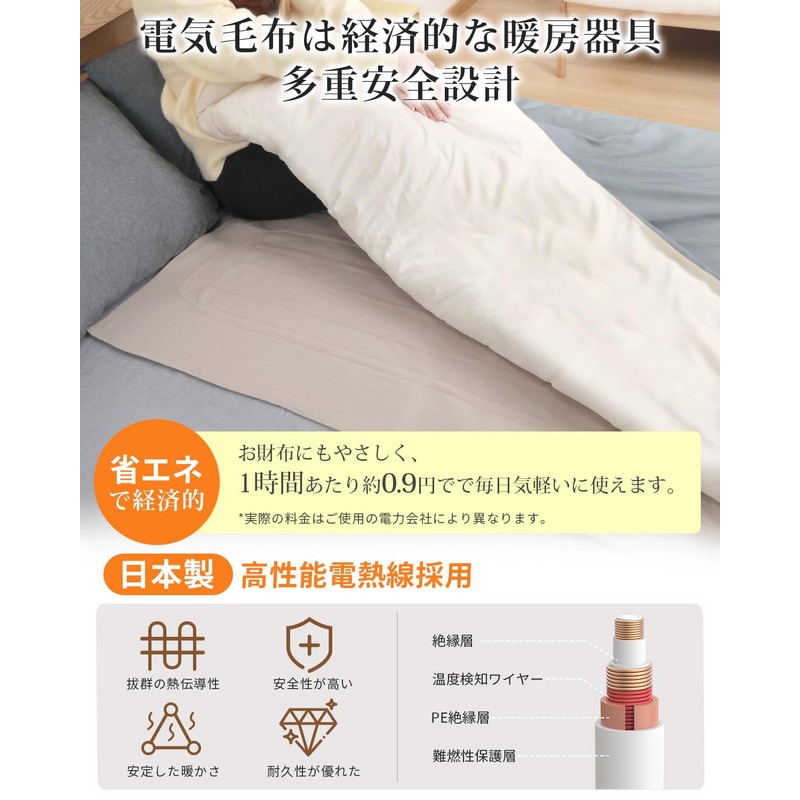 Electric Blanket, Dual-Use (Under/Over), with Auto Shut-Off Timer, Energy Saving,