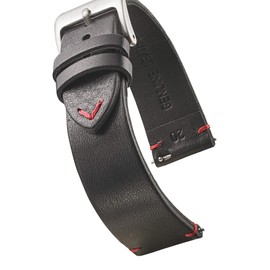 STUNNING SELECTION Alpine Genuine Vintage Leather Watch Strap with Quick Release Spring Bars - Watch Band Colors Black, Bown, Tan - 18, 20, 22, 24 mm (22MM, Black-RED)