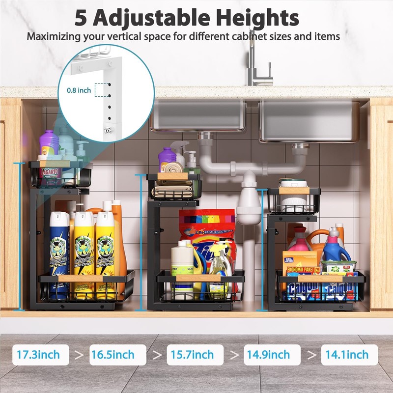 Liuoud Under Sink Organizer 2 Pack, 2 Tier Slide Out