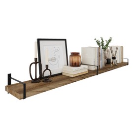 Wallniture Toledo 72 inch Floating Shelf with Heavy Duty Bookend Brackets, Wooden Shelves for Wall, 1pc, Burnt Finish