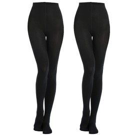 MANZI Women's Black Winter Tights Pack of 2 Opaque 400 Denier, black