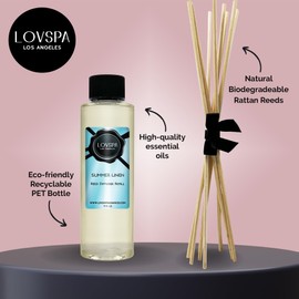 LOVSPA Summer Linen Reed Diffuser Oil Refill with Replacement Reed Sticks - Lemon, Grapefruit, Aloe, Lavender and Golden Amber - Natural Essential Oils - Made in The USA