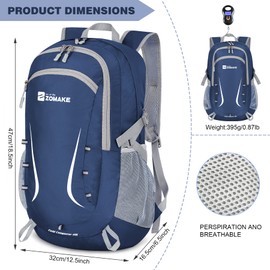 ZOMAKE 40L Foldable Backpack Lightweight Rucksack,Packable Small Backpacks Water Resistant for Travel Hiking Camping Walking Men Women(Dark Blue)