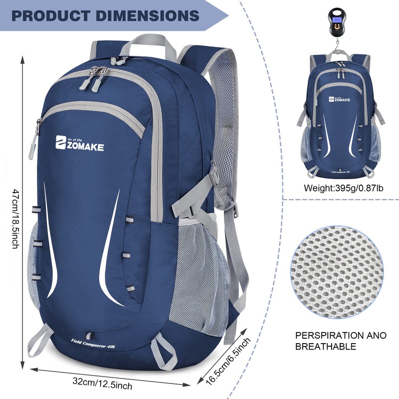 ZOMAKE 40L Foldable Backpack Lightweight Rucksack,Packable Small Backpacks Water Resistant