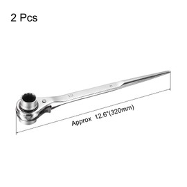 uxcell 19 x 24mm 12-Point Scaffold Podger Ratchet Spanner Ratcheting Socket Wrench Tool (Silver Tone) 2pcs