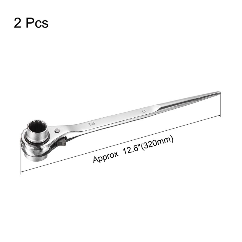 uxcell 19 x 24mm 12-Point Scaffold Podger Ratchet Spanner Ratcheting
