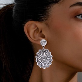 Western Country Earrings for Women Vintage Concho Earrings Western Cowgirl Cowboy Earring Silver Oval Turquoise Dangle Earring Jewelry Gift for Women (C)