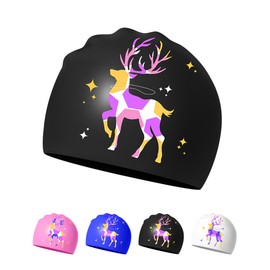 Swimming Cap for Women - Soft, Elastic, Non-Slip, Stylish, Comfortable (Black Deer)
