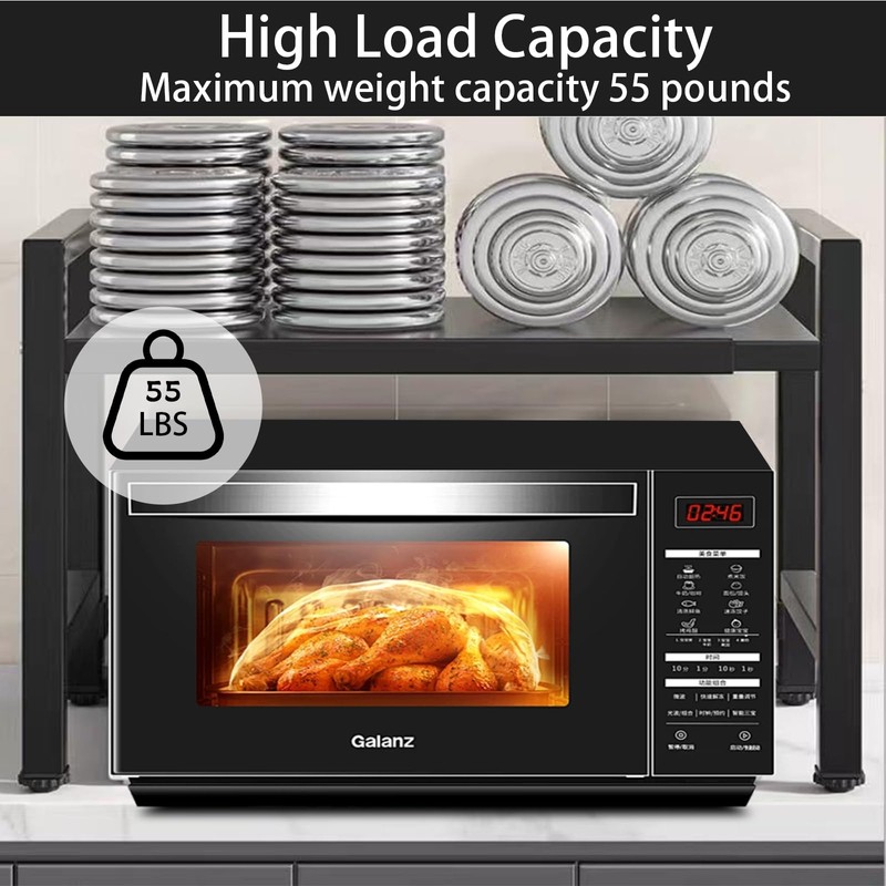 Adjustable Microwave Oven Rack, Microwave Stand Shelf Heavy Duty 2-Tier